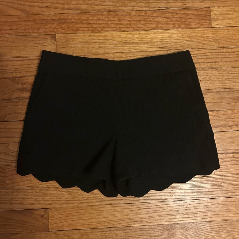 LOFT Black High Waist Textured Scalloped Hem Shorts